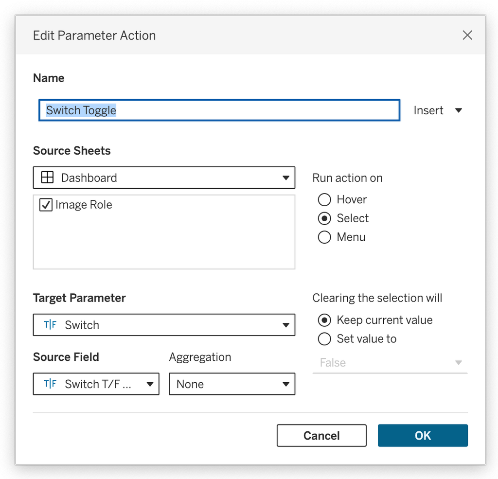 Switch Toggle Parameter action