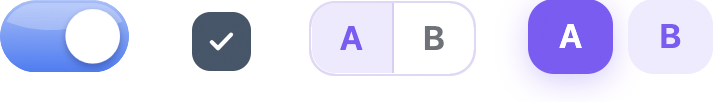 Latch controls: a toggle switch, a checkbox, a segmented control and a pair of buttons